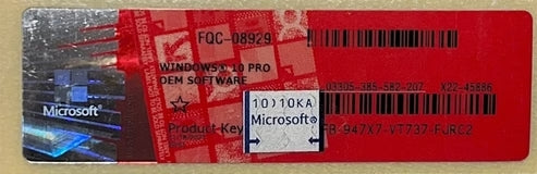 Microsoft Windows 10 Pro Professional Coa Sticker 10pz