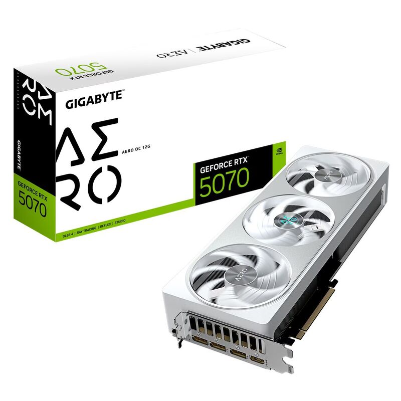 Gigabyte GeForce RTX 5070 AERO OC 12G Scheda Grafica - 12GB GDDR7, 192 bit, PCI-E 5.0, 2625 MHz Core Clock, 3 x DP 2.1a, 1 x HDMI 2.1b, NVIDIA DLSS 4, GV-N5070AERO OC-12GD