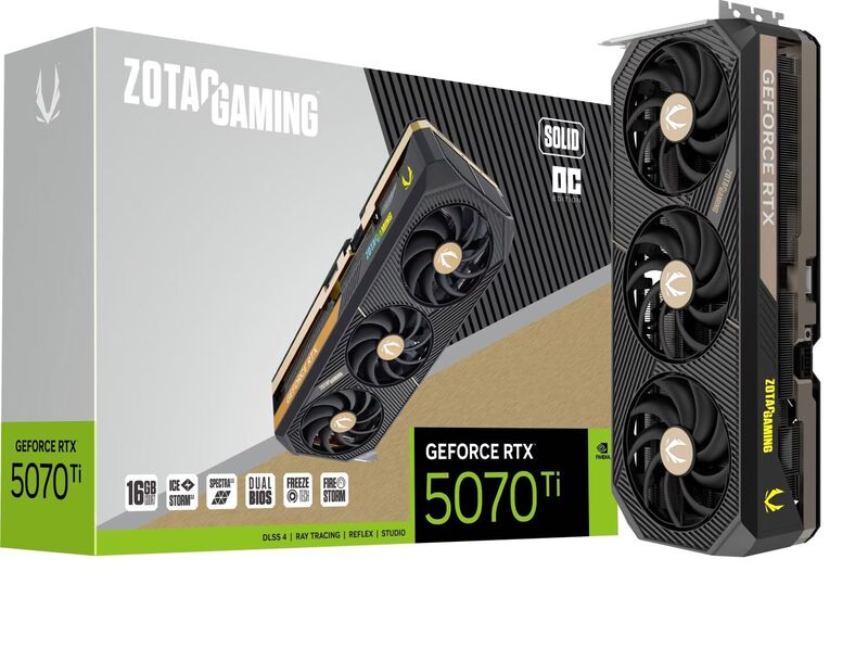 Zotac GeForce RTX 5070 Ti SOLID OC 16GB GDDR7 DLSS4 1*HDMI/3*DisplayPort PCi Ex 5.0 16x